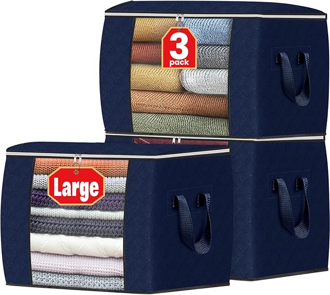 Fab totes 24 Gallons Clothes Storage, Foldable Thick Fabric Blanket Storage Bags, Containers for Organizing Bedroom, Closet, 
