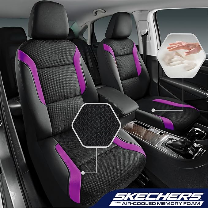 Skechers Memory Foam Car Seat Covers, Air Cool Mesh Thick Seat Covers,Car Seat Covers Front Seats,Airbag Compatible, Automoti