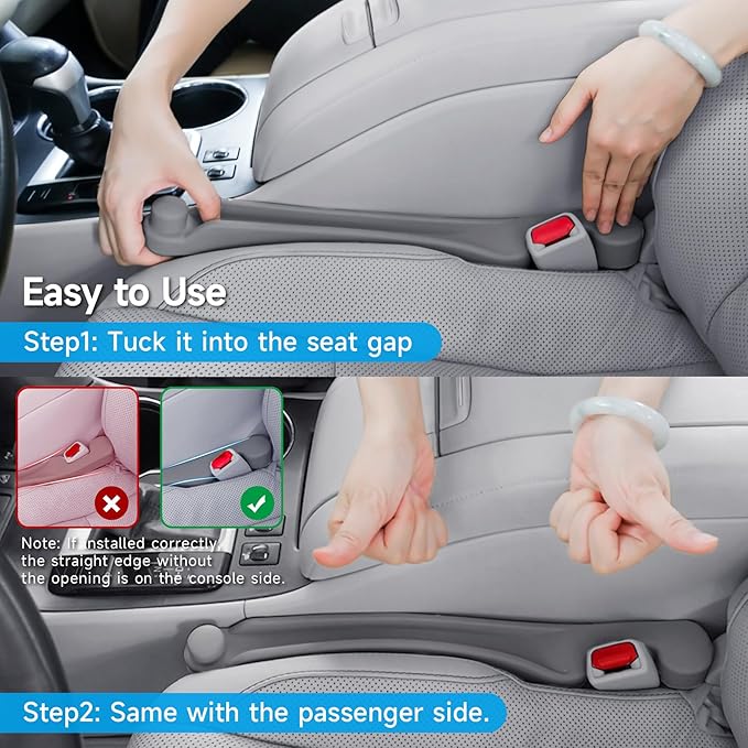 Car Seat Gap Filler Set of 2, 3IN1 Seat Side Gap Filler Plug with Storage Slot & Hook Function, Soft Foam Universal Fit Car SUV Truck Fill Gap Between Seats Console Organizer（Narrow Gray）