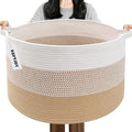 65L Large Blanket Basket, 19.7" L x 19.7" W x 13" H Cotton Rope Woven Storage Basket,Laundry Hamper for Toys, Clothes, Pillow