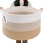 65L Large Blanket Basket, 19.7" L x 19.7" W x 13" H Cotton Rope Woven Storage Basket,Laundry Hamper for Toys, Clothes, Pillow