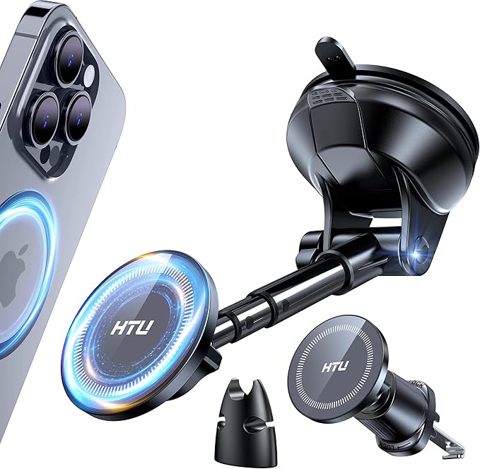 HTU 2026 Upgraded for Magsafe Car Mount [80LBS Strongest Suction & Military-Grade] Powerful Magnetic Cell Phone Holder for Car Dashboard Windshield for iPhone 17 16 15 14 Pro Max Mini (Dark Grey)