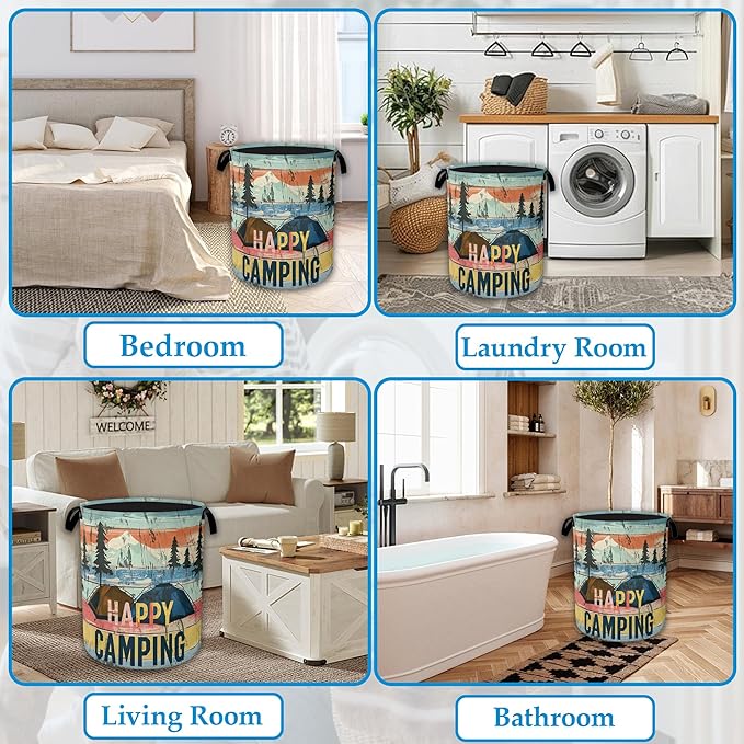 Happy Camping Laundry Basket Collapsible Laundry Hamper, Oxford Cloth Storage Bin for Room/Bathroom/Bedroom/Dormitories 16" X