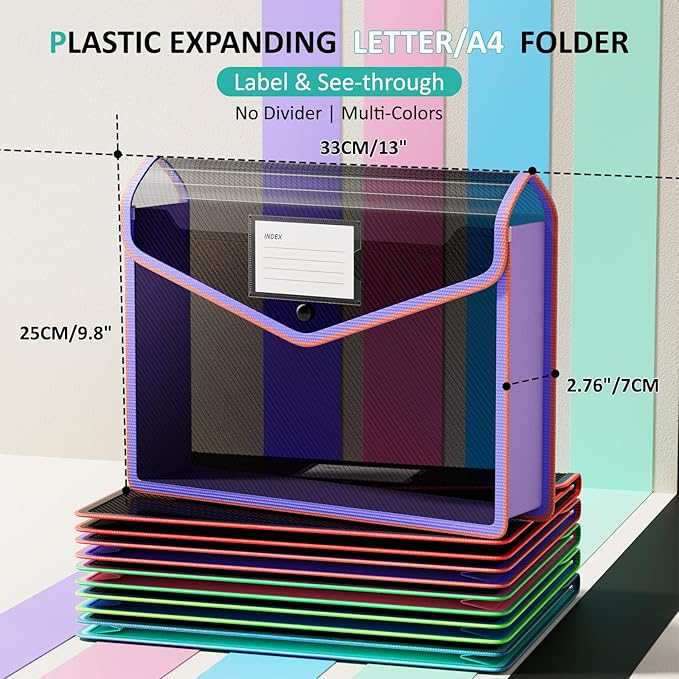 ThinkTex Plastic Expanding File Folder, Black Transparent Envelopes with Snap Closure,Suitable for Home, Office, School and H