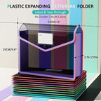 ThinkTex Plastic Expanding File Folder, Black Transparent Envelopes with Snap Closure,Suitable for Home, Office, School and H