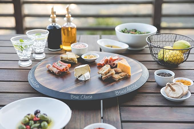 PICNIC TIME Lazy Susan Serving Tray, Wooden Turntable Round Charcuterie Board, Cheese Serving Platter, Rotating Lazy Susan Tu