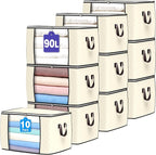 Budding Joy 90 L Large Storage Bags, 10 Pack Clothes Storage Bins Foldable Closet Organizers Storage Containers with Reinforc