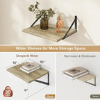 Deep Floating Shelves Wall Mounted, 16"x12" Gray Wall Shelves with Brackets Set of 2 for Bedroom, Living Room, Bathroom, Kitc