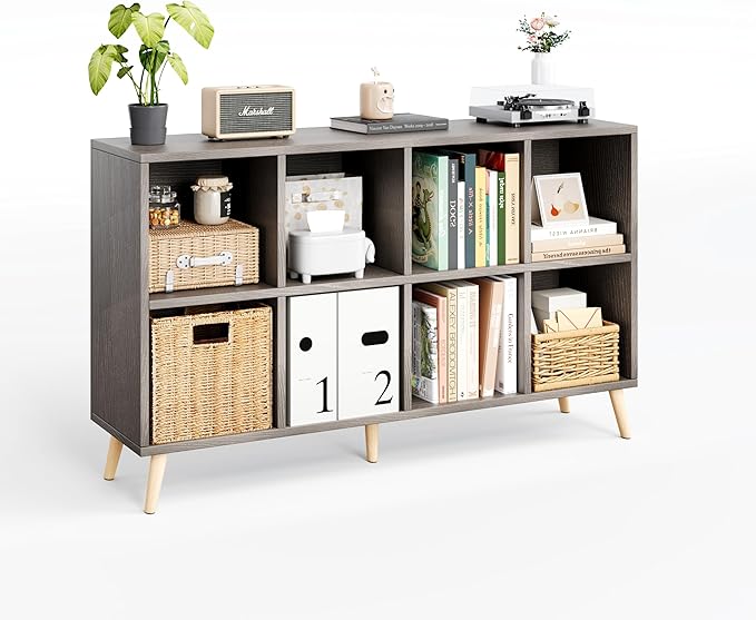 Flrrtenv 8-Cube Bookshelf 2 Tier Retro Bookcase with Legs, 11in Shelf Opening, 47" Wood Bookshelves Storage Organizer Shelf, 