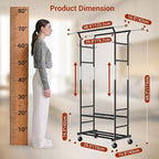 Clothes Rack with 3-Level Height Adjustment - Double Rod Extendable Hanging Rails with Wooden Finials, Luxury 2-Tier Metal St
