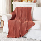 Longhui bedding Chunky Cable Knit Throw Blanket Lightweight Rust 100% Organic Cotton Blanket for Sofa Couch Bed Baby Nursery,