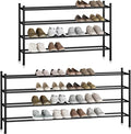 STORAGE MANIAC Long Expandable Shoe Rack, 24 Pairs Metal Wide Stackable Shoe Rack, Adjustable Shoes Shelf, Freestanding Shoes