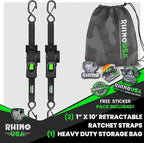 Rhino USA Retractable Ratchet Straps (2-Pack) - 1 Inch x 10 Feet (1,209lb Break Strength) - Auto Self Retracting Tie Down Straps for Truck, Cargo Trailer, Motorcycle, ATV, UTV - Black