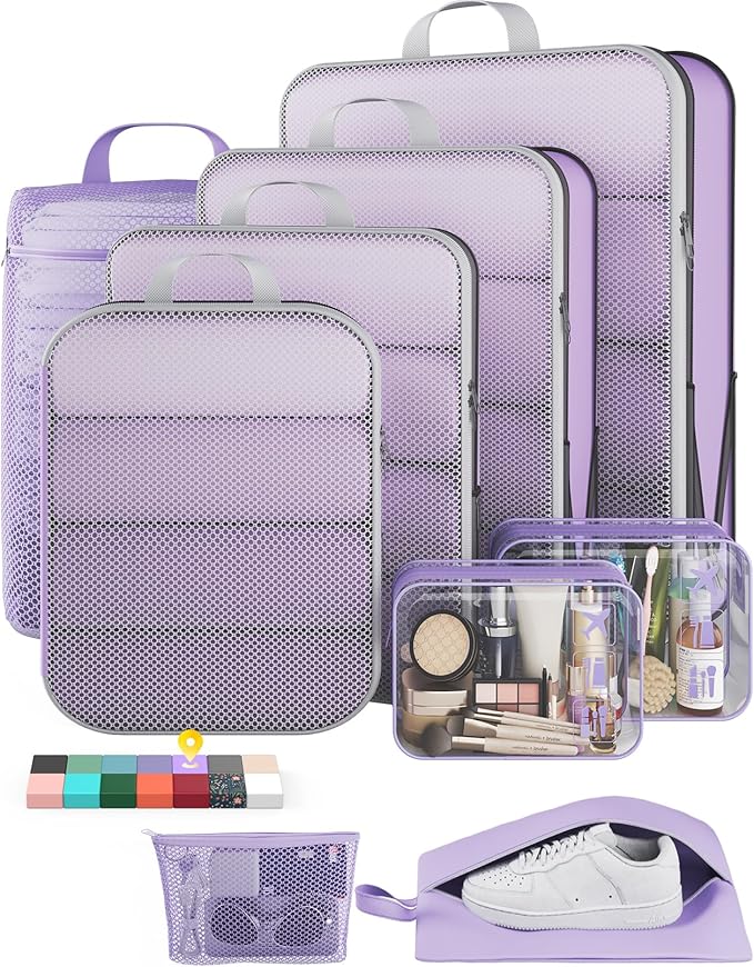 Veken 9/11 Set Compression Packing Cubes for Travel Essentials,Compressible Expandable Large Luggage Suitcase Organizer Bags 