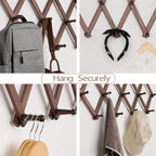 SCUNDA Accordion Wall Hanger with 20 Hooks, Expandable Wall Hat Display Rack, Wooden Wall Hook for Coat, Hats, Baseball Caps,