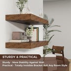 Floating Shelves for Wall, 30" W x 12" D x 2" H, 2 Pack of Long Wall Mounted Engineered Wood Shelves with Invisible Brackets 