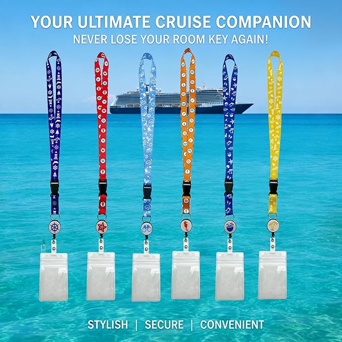 DAYUMKOU 6 Set Cruise Luggage Tags with Detachable Cruise Lanyard for Ship Cards Include Hooks, Luggage Tag Holders for Carni