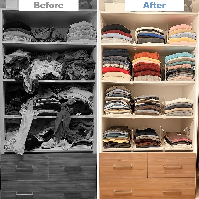 Purse Organizer for Closet Shelf Dividers: 6-Pack Adjustable Clear Acrylic Bag Storage Organizer for Handbags, Sweaters, Towe