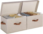 StorageWorks Fabric Storage Bins with Lid, Decorative Storage Boxes for Shelves, Stackable Closet Organizer Basket with Handl