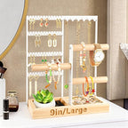 Godboat Jewelry Organizer, 4-Tier Earring Holder Organizer with 48 Holes, 6 Hooks Necklace Rack, Bracelet and Ring Stand with