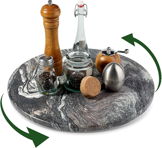 Koville 16'' Luxurious Natural Marble Lazy Susan Marble Turntable for Kitchen Dinning, Lazy Susans Organizer for Cabinet, Ser