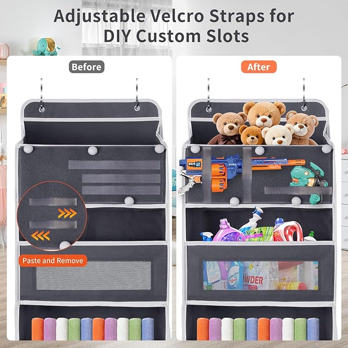 5-Tier Over the Door Storage Organizer with 5 Side Mesh Pockets, 40lbs Load Capacity with 2 Hooks, Behind Door Hanging Organi