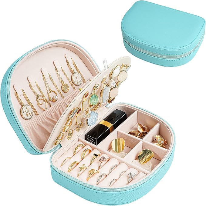 ProCase Travel Size Jewelry Box, Medium Portable Seashell-Shaped Jewelry Case, 2 Layer Jewelry Organizer in PU Leather for Wo