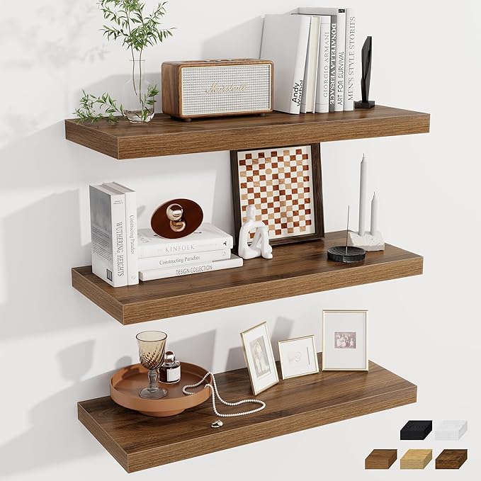 Fun Memories 12 Deep Floating Shelves for Wall | 30W x 12D Large Floating Shelves | 3 Pack Storage Space Wall Mount Shelf for