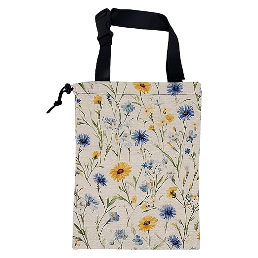 Car Garbage Bag Abstract Blue and Yellow Flowers Hanging Canvas Car Trash Bag Drawstring Car Back Seat Organizer for Car Back Front Seat Console with Adjustable Buckle