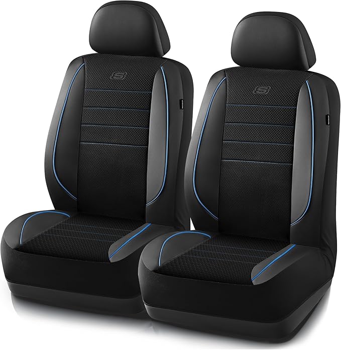 Skechers Air-Cooled Memory Foam Seat Covers,Mesh Thick Car Seat Covers,Piping Leather Car Seat Covers Front Seats,Airbag Comp