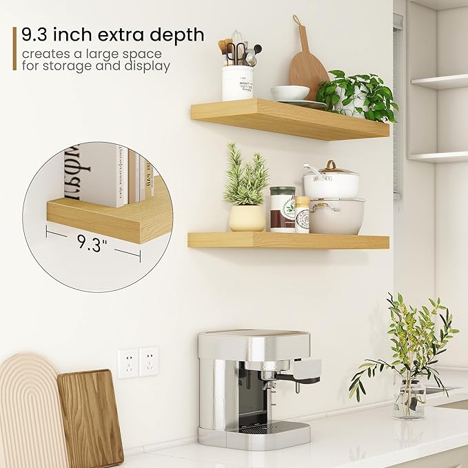 Fun Memories Floating Shelves 32 Inch Long, 9.3Inch Deep Floating Shelves for Wall, Extra Deeper & Thicker Wall Mounted Stora