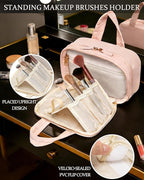 Makeup Bag, Travel Cosmetic bag, Toiletry Bag For Women, Make up Bag With Brush Storage, Hanging Toiletry Bag, Puffy Padded M