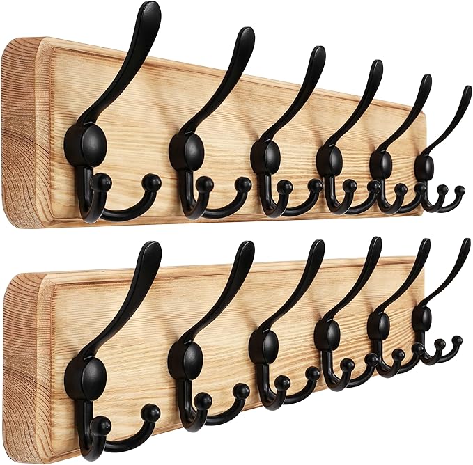 Dseap Coat Rack Wall Mounted - 24" Long 6 Tri Hooks, Heavy Duty Wooden Wall Coat Hanger Coat Hook for Clothes Hat Jacket Clot