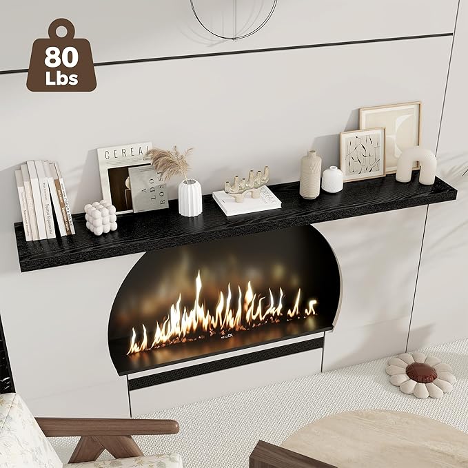 Fun Memories Black Deep Floating Shelves, 72 x 12 Inch Long Wall Shelves, Large Display Shelf & Storage Shelf, Wood Floating 