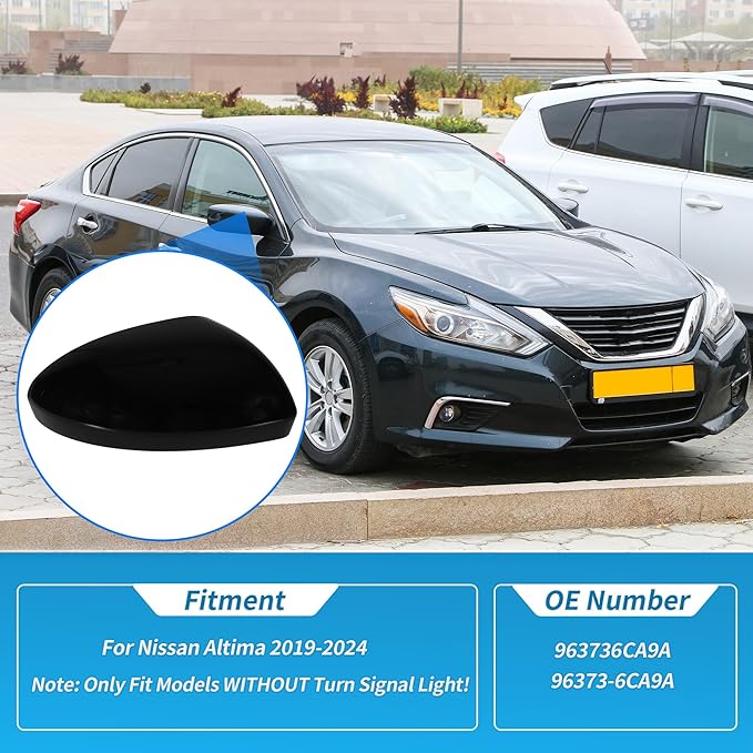 Motoforti Right Side Wing Mirror Cover for Nissan Altima 2019-2024, Car Rear View Mirror Cover Cap No.963736CA9A, Car Exterior Door Side Rearview Mirror Cap Mirror Housing, Glossy Black