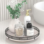 10" Oak Bathroom Vanity Tray Turntable for Perfume Candle, Round Wooden Decorative Tray for Kitchen Sink Countertop Organizer