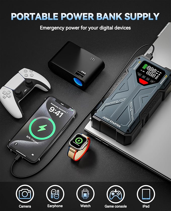 Car Battery Jump Starter with Air Compressor Portable, 150PSI 4000A Jump Starter Jumper Box for Car Battery Portable Jumper