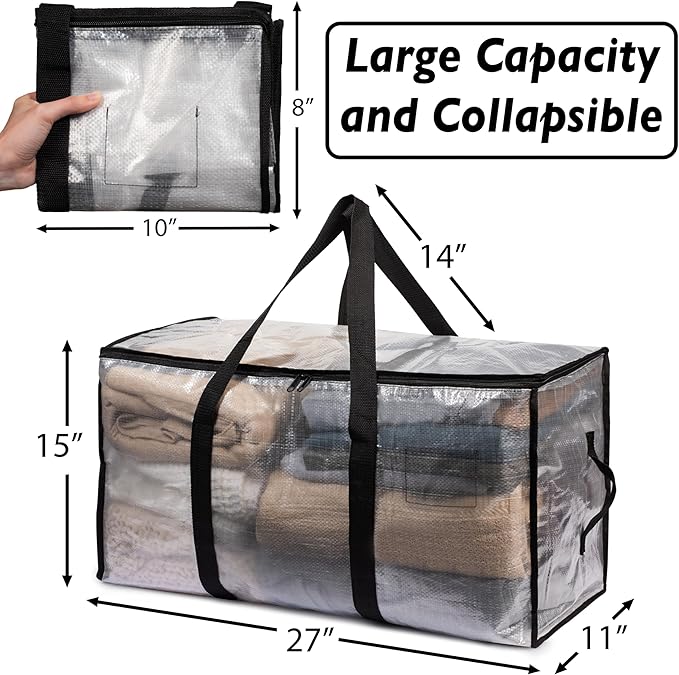 ClearSpace Oversized Moving Bags or Storage Bag – Large Moving Boxes with Backpack Straps, Zippers & Handles – Heavy-Duty Pac