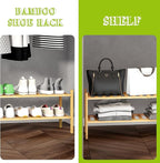 BMOSU 2-Tier Bamboo Extended Shoe Rack Premium Stackable Shoe Shelf Storage Organizer for Hallway Closet Living Room Entryway
