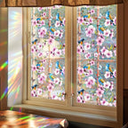 Niviy Bird Stained Glass Spring Summer Window Clings, Flowers Decor Bird Window Strike Prevention, Static Cling Stickers, Windows Tint for Home Bathroom (16.93 x 39.37inch)