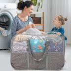 Collapsible Laundry Baskets with 3 Compartment, 150L Tear-proof Pop Up Hamper, Foldable Laundry Basket with Tote Handles, Dir