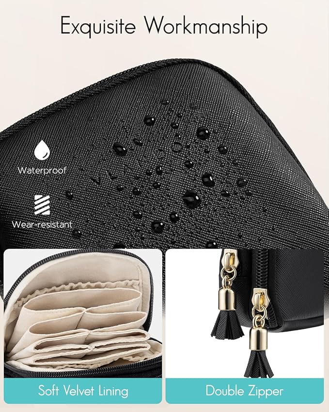 VLANDO Travel Jewelry Case,2-Layer Jewelry Organizer for Travel,Mothers Day Mom Gifts,Multi-Compartment Jewelry Storage for R