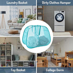 Seiritex Mesh Popup Laundry Hamper 2 Compartment, Collapsible Laundry Sorter Basket Foldable Hamper for Clothes, College Dorm