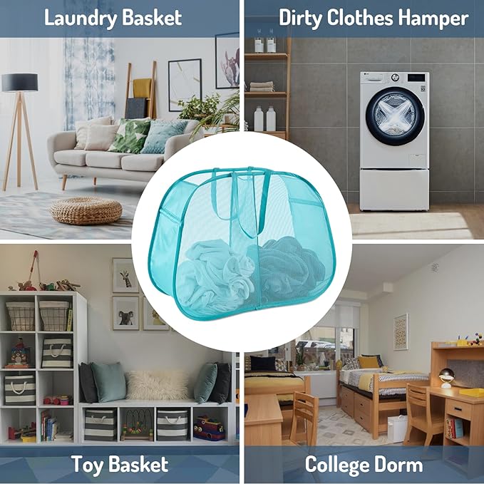 Seiritex Mesh Popup Laundry Hamper 2 Compartment, Collapsible Laundry Sorter Basket Foldable Hamper for Clothes, College Dorm