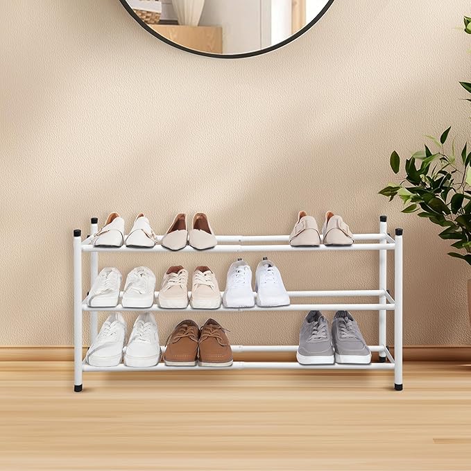 STORAGE MANIAC Expandable Shoe Rack, 12 Pairs Stackable Small Shoe Rack, Metal Adjustable Shoes Organizer for Closet, Entrywa