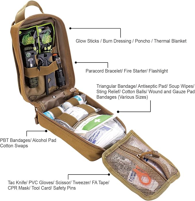 EVERLIT 250 Pieces Survival First Aid Kit IFAK EMT Molle Pouch Survival Kit Outdoor Gear Emergency Kits Trauma Bag for Campin