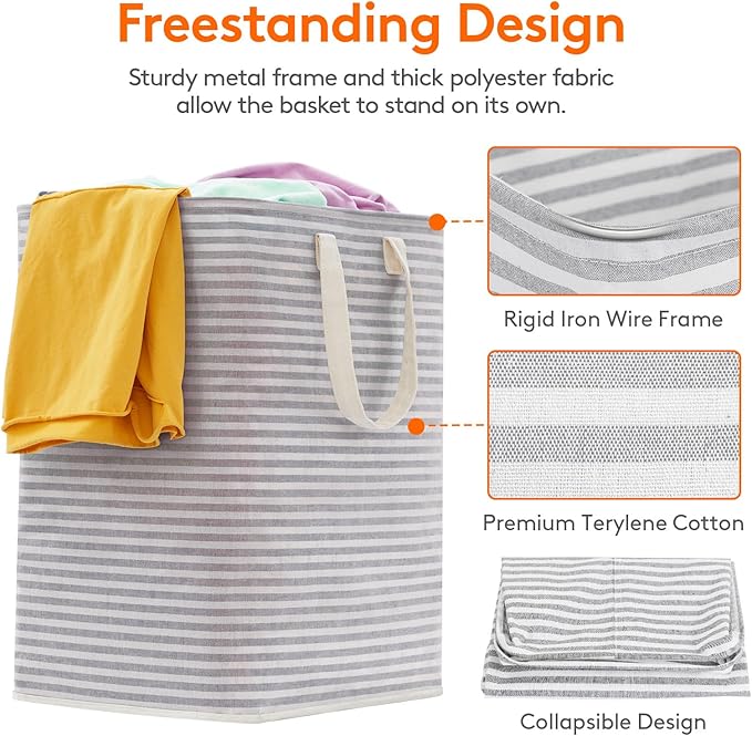 Lifewit 2 Pack Laundry Basket 90L Each, Collapsible Clothes Hamper with Reinforced Handles, Freestanding Waterproof Design fo