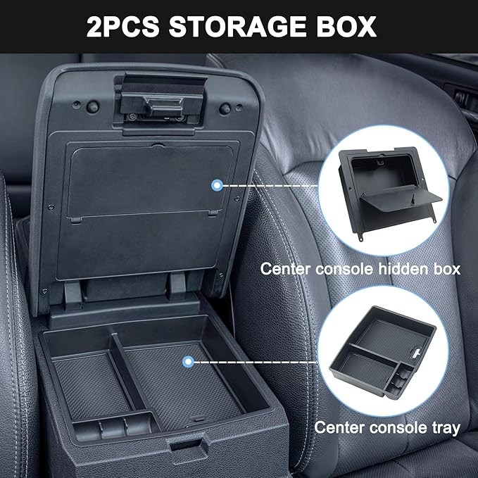 JKCOVER 2PCS Center Console Hidden Box Organizer Tray Compatible with 2024 2025 2026 Toyota Tacoma Accessories Armrest Secret Compartment And Armrest Tray Organizer