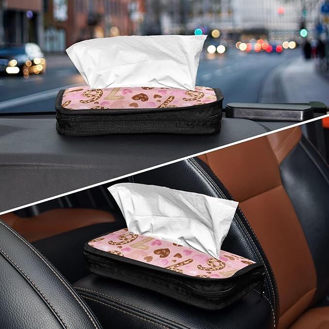 Car Tissue Holder Car Visor Organizer Tissue Box Holder for Car Sun Visor Organizer with Car Vehicle Accessories Essentials Interior for Women Men Six Seven Leopard Hearts Pink