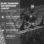 CAR PASS Bling Diamond Leather Steering Wheel Cover 14.5in-15in Floor Mats Shining Rhinestone Carpet Sparkly Glitter Crystal Anti-Slip Pad Fit Automotive SUV Pickup Truck Girl Women, 5pcs Black Sliver
